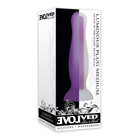 Evolved Novelties Luminous Butt Plug Glow in the Dark Purple Medium