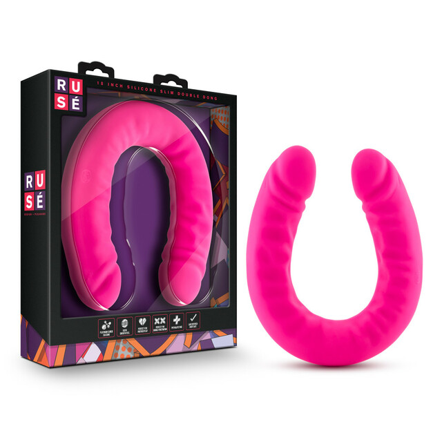 BLUSH Ruse - 18 inch Silicone Slim Double Dong - Hot Pink